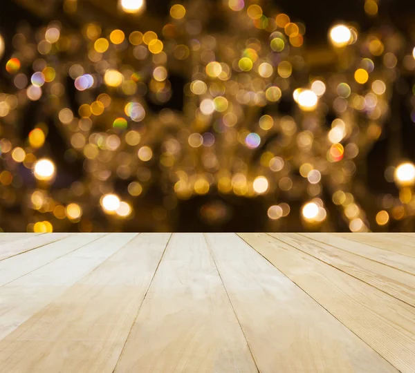 Ahşap masa Xmas bokeh ışık arka plan üzerinde üstü eklemli