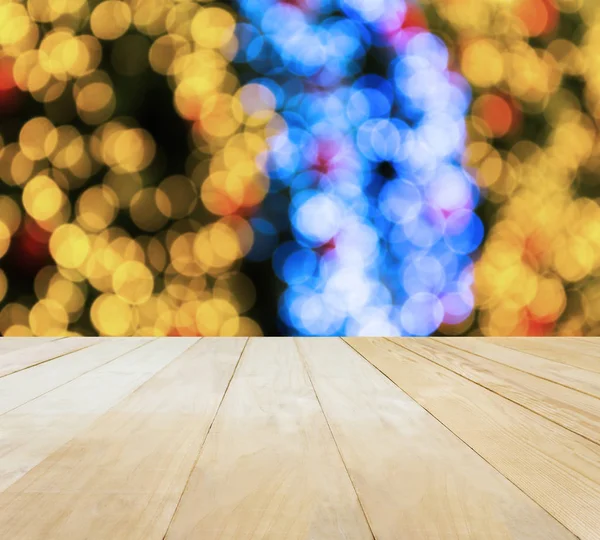 Jointed tampo da mesa de madeira em Xmas Ano Novo tema bokeh fundo — Fotografia de Stock