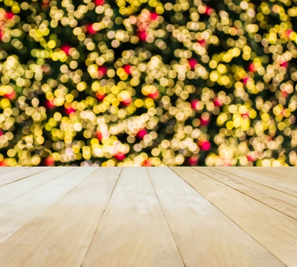 Jointed tampo da mesa de madeira em Xmas Ano Novo tema bokeh fundo — Fotografia de Stock