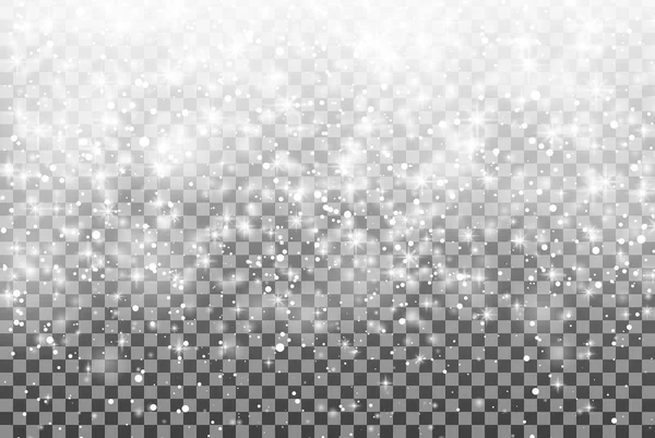 Falling snow on a transparent background. Vector illustration 10 EPS. Abstract white glitter snowflake background. Fall of snow. Magic Christmas eve snowfall. — Stock Vector