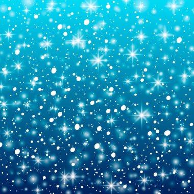 Mavi bir arka plan üzerine düşen kar. Vektör çizim 10 Eps. Soyut beyaz glitter kar tanesi arka plan. Vektör sihirli Noel arifesi kar yağışı.