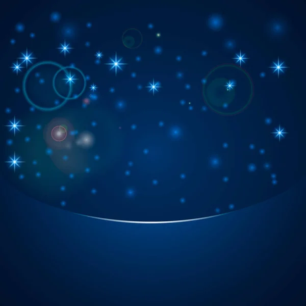 ベクトル マジック ボケ ライト星、雪、レンズ フレア効果とコピー領域に青色の背景色の上で輝き. — ストックベクタ