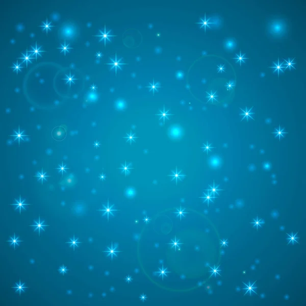 青の抽象的な背景。夜空の星と。ベクトルの図。雪が降る。抽象的な白いキラキラ雪の結晶の背景。魔法のクリスマス前夜の降雪. — ストックベクタ