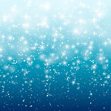 Mavi bir arka plan üzerine düşen kar. Vektör çizim 10 Eps. Soyut beyaz glitter kar tanesi arka plan. Vektör sihirli Noel arifesi kar yağışı.