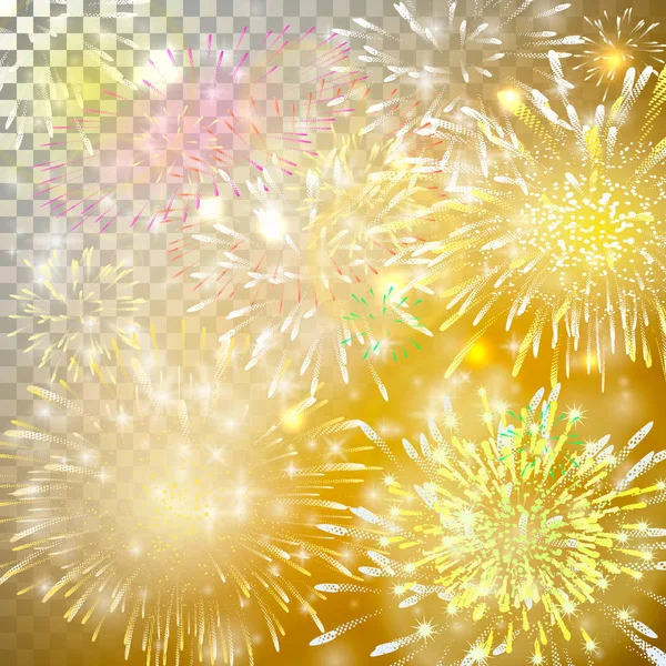 花火のベクター イラストです 黄色と赤のバースト 爆発と夜空に輝き現実的な抽象的なお祭りの背景 クリスマス シーズンのお祝いとパーティーの背景 ストックベクター C Gorbachlena