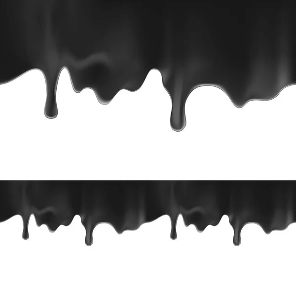 Peinture noire goutte à goutte isolée sur fond blanc. huile sombre réaliste tombe du haut de l'image et du bas. vecteur de texture sans couture. Blot. Illustration 3D créée avec maillage dégradé . — Image vectorielle