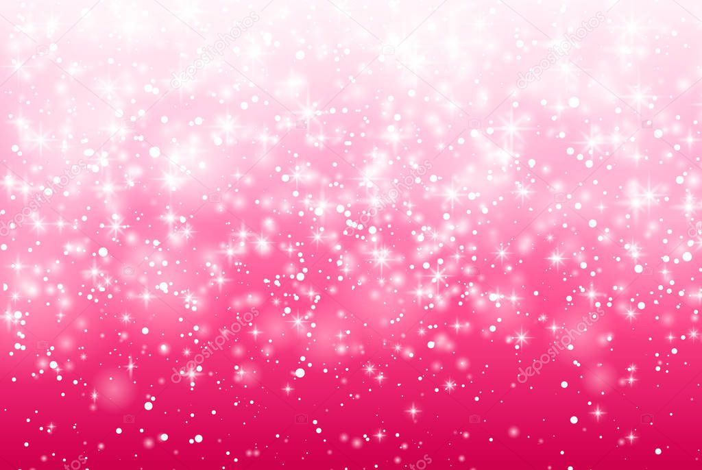 Vector Illustration of a Valentines Day Card. Falling snow, sparkle star, snow on a pink background. Abstract white glitter confetti background. Romantic valentine backdrop.