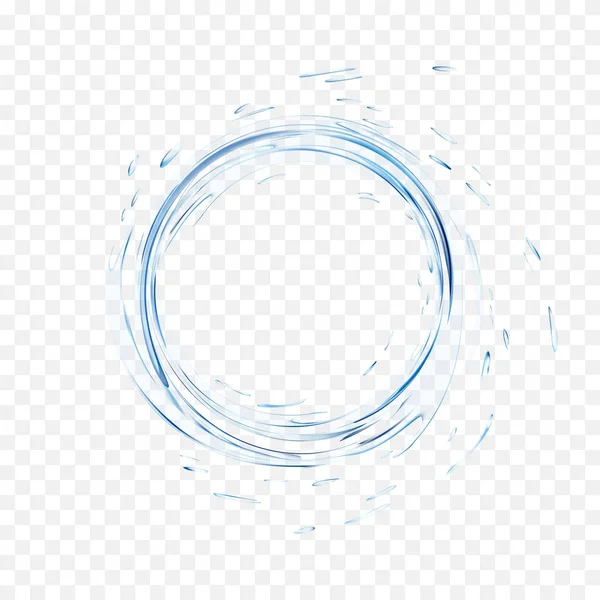 Wasservektor Splash isoliert auf transparentem Hintergrund. blauer realistischer Aquakreis mit Tropfen. Ansicht von oben. 3D-Illustration. halbtransparente, flüssige Oberflächenkulisse, die mit einem Gradientennetzwerkzeug erzeugt wird. — Stockvektor