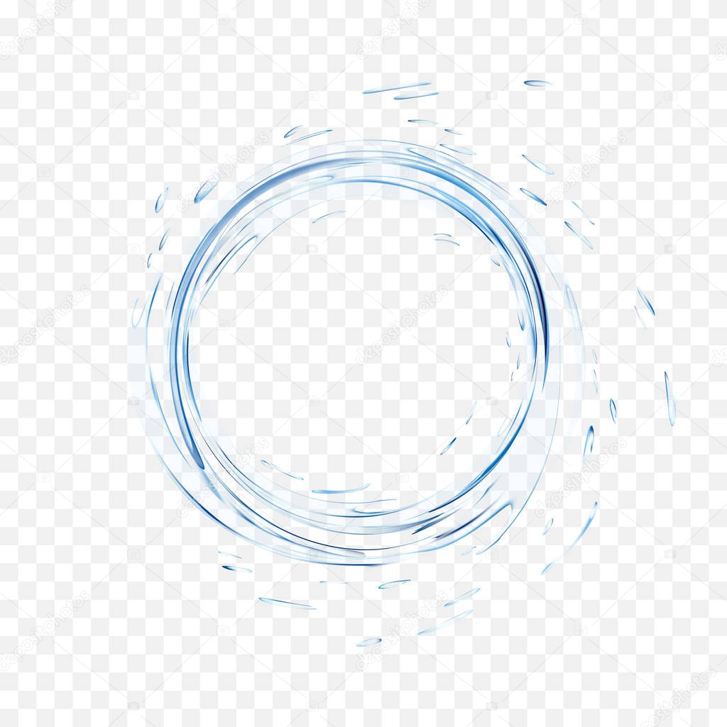 Water vector splash isolated on transparent background. blue realistic aqua circle with drops. top view. 3d illustration. semitransparent liquid surface backdrop created with gradient mesh tool.
