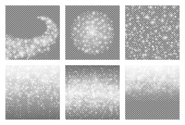 Shooting shining star with Elegant Trail - Meteoroid, Comet, Asteroid, Stars. Abstract Star burst. Falling snowflakes. Glitter snow line. Confetti. Isolated on transparent background. Vector set. clipart