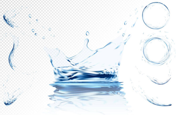 Transparent water wave with bubbles. Vector illustration in light blue colours. Purity and freshness concept. Website abstract water background banner or header set.