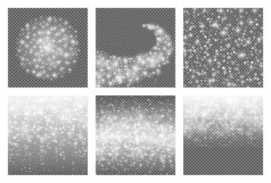 Shooting shining star with Elegant Trail - Meteoroid, Comet, Asteroid, Stars. Abstract Star burst. Falling snowflakes. Glitter snow line. Confetti. Isolated on transparent background. Vector set. clipart