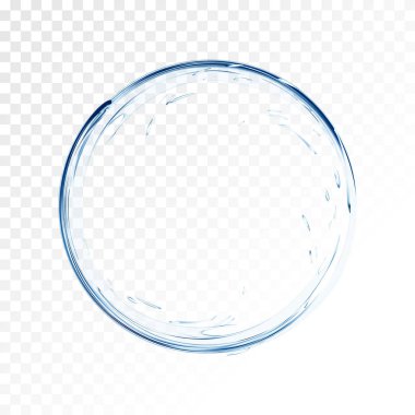 Su vektör sıçrama üzerinde şeffaf arka plan izole. damla ile mavi gerçekçi aqua daire. Üstten Görünüm. 3D çizim. yarı saydam sıvı yüzey zemin degrade kafes aracıyla oluşturulan.