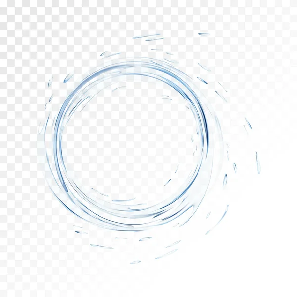 Wasservektor Splash isoliert auf transparentem Hintergrund. blauer realistischer Aquakreis mit Tropfen. Ansicht von oben. 3D-Illustration. halbtransparente, flüssige Oberflächenkulisse, die mit einem Gradientennetzwerkzeug erzeugt wird. — Stockvektor
