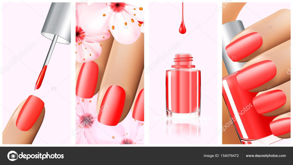 Colorful red collection of nail designs for summer and spring. Vector 3d  illustration. Nailpolish lacquer ads, nail polish splatter on white  background. Manicure vogue ads for design Stock Vector Image by  ©gorbachlena #