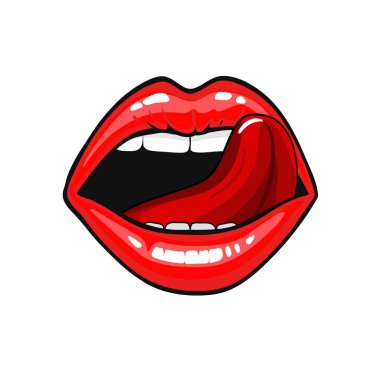 Kadın dili sevme parlak dudaklar illüstrasyon izole beyaz arka plan üzerinde vektör. vetor illüstrasyon