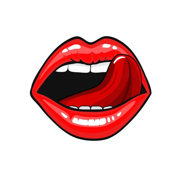 Female tongue liking glossy lips vector illustration isolated on white background. vetor illustration — Stock Vector