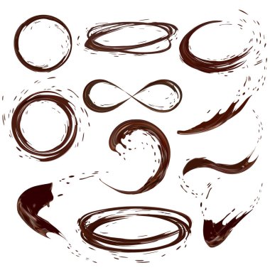 çikolata veya kahve sıçraması ayarla, tasarım öğeleri, vektör 3d illüstrasyon izole