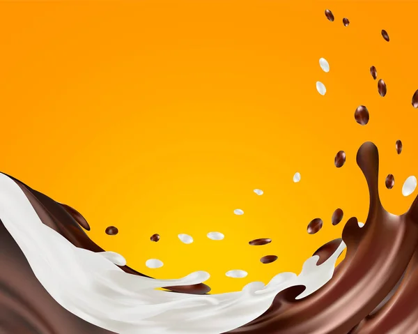 Lait et chocolat torsadés, deux sauce sucrée torsadée dans l'air en illustration 3D isolée sur fond transparent — Image vectorielle