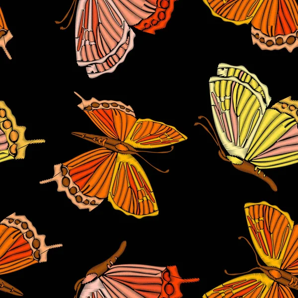 Motif vintage sans couture : oiseau, papillon isolé sur fond. Imitation de broderie. Illustration vectorielle dessinée à la main, éléments modifiables séparés . — Image vectorielle