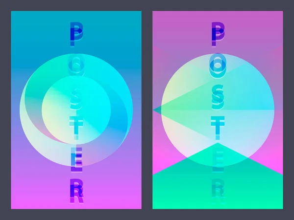 Poster neon düz geometrik desenli. Holografik renkli grafik arka planlar. Retro afiş, el ilanı, broşür, poster. Vektör şablonu — Stok Vektör