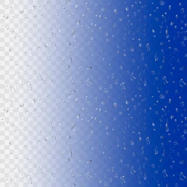 Krople deszczu na przezroczystym tle. Ilustracja wektorowa realistyczne. 3D pęcherzyki na powierzchni szkła okno — Wektor stockowy