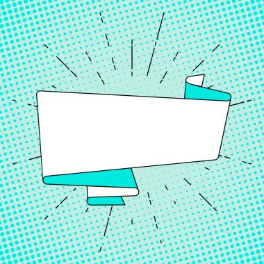 Eski vintage şerit afiş ve ışınları veya kuvvetli güneş ışığı doğrusal çizim. El modaya uygun bir tasarım öğesi vektör çekilmiş. Pop art lekeli arka plan. düz stil. Afiş, el ilanı, broşür, afiş, web için şablon