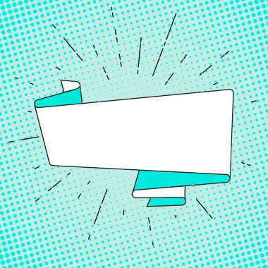 Eski vintage şerit afiş ve ışınları veya kuvvetli güneş ışığı doğrusal çizim. El modaya uygun bir tasarım öğesi vektör çekilmiş. Pop art lekeli arka plan. düz stil. Afiş, el ilanı, broşür, afiş, web için şablon.