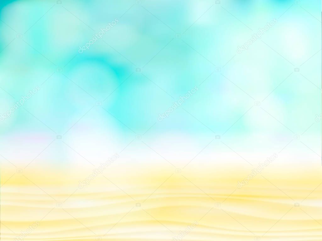 Close up abstract sand with blurred sea sky background, summer day, copy space or for product. abstract light on blue water or ocean, beach background. Empty defocused blue bokeh vector illustration