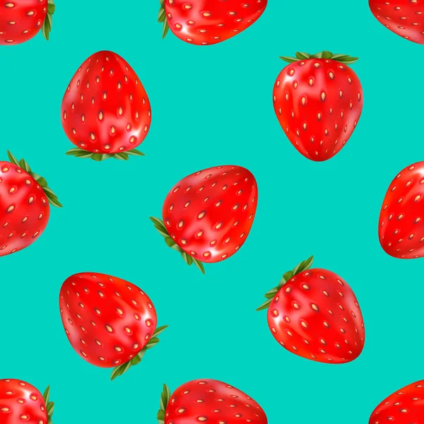 Strawberry seamless pattern. 3d realistic vector illustration isolated on blue. — Stock Vector