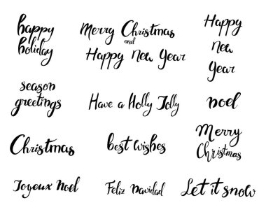 Mutlu Noeller. Mutlu yeni yıl, 2018 tebrik kartı. Tipografi xmas elle çizilmiş metin ve tasarım dekorasyon öğeleri ile ayarlayın. Vektör logo, yazı, afiş, tebrik kartları, hediye için Amblemler.