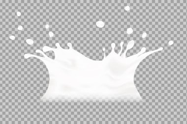 3D vektör süt sıçrama ve şeffaf arka plan üzerinde dökme.