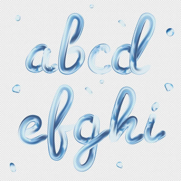 3D czcionki. Przejrzyste litery a, b, c, d, e, f, g, h, i. realistyczna woda farba render typografia wektor ilustracja. — Wektor stockowy