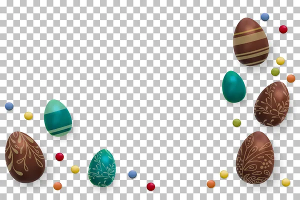 Velikonoční pozadí. Karta šablony vektor s realistické 3d vykreslení vejci, bonbony. Copyspace pro váš text. izolovaný. — Stockový vektor