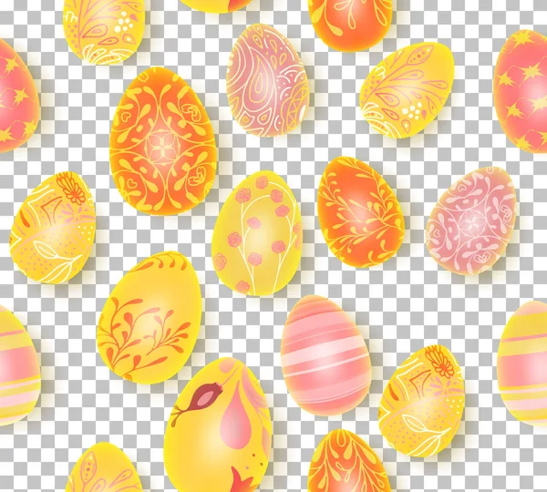 Feliz Páscoa. Padrão de ovos de Páscoa sem costura com textura diferente. 3d renderizar ilustração vetorial realista. Design de férias de primavera . —  Vetores de Stock