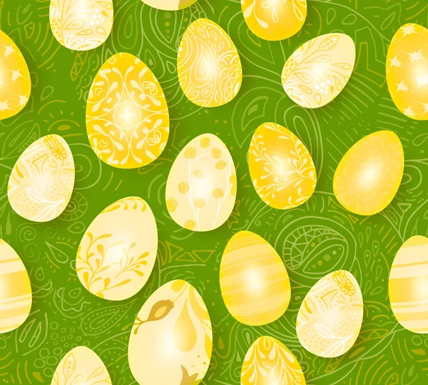 Happy Easter. Seamless Easter eggs pattern with different texture. 3d render realistic vector illustration. Spring holiday design. — Stock Vector