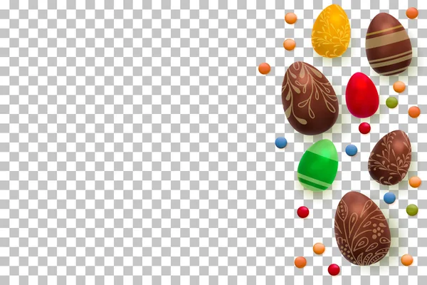 Easter background. Template vector card with realistic 3d render eggs, candies. Copyspace for your text. isolated. — Stock Vector