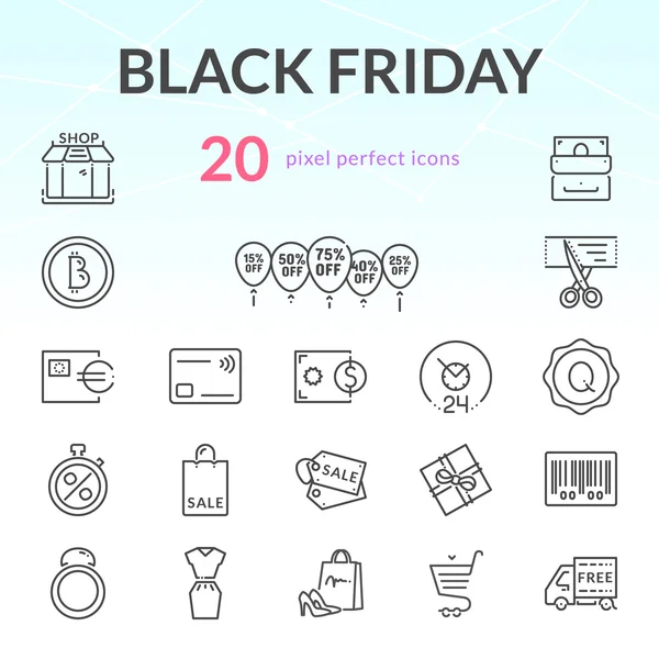 Black friday sale line icon set — Stock Vector