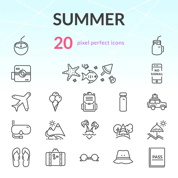 Conjunto de icono de línea de verano — Vector de stock