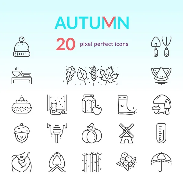 Conjunto de iconos de línea otoño — Vector de stock