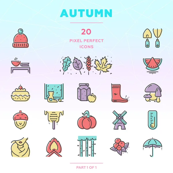 Otoño icono de color conjunto — Vector de stock