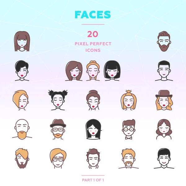 People icon set with natural colored hair Stock Illustration
