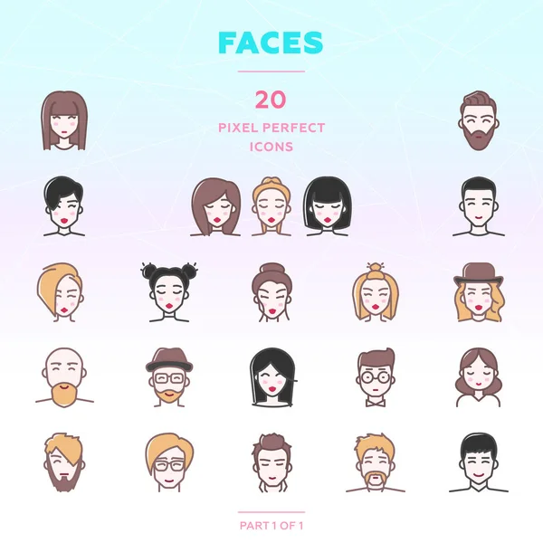 People icon set with natural colored hair and colored faces Royalty Free Stock Illustrations