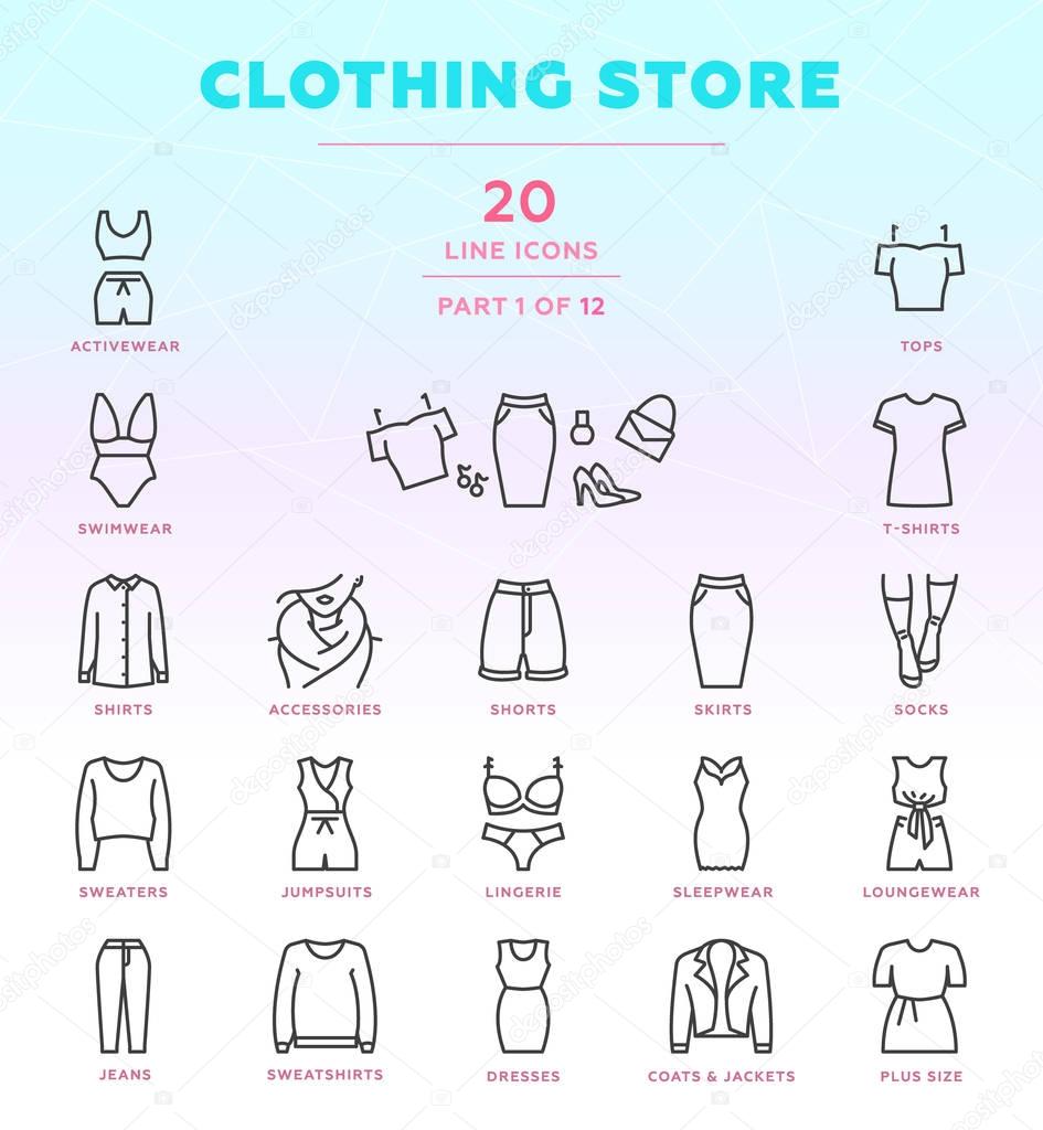Women's clothing store icon set