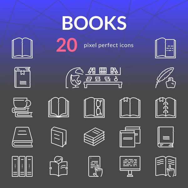 Livros linha branca conjunto de ícones —  Vetores de Stock