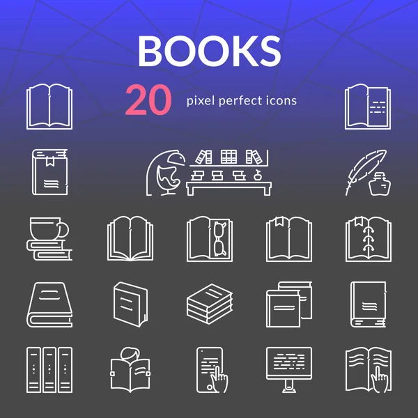 Kitaplar beyaz çizgi Icon set