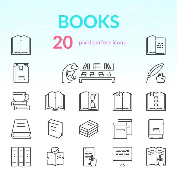 Libros línea icono conjunto — Vector de stock