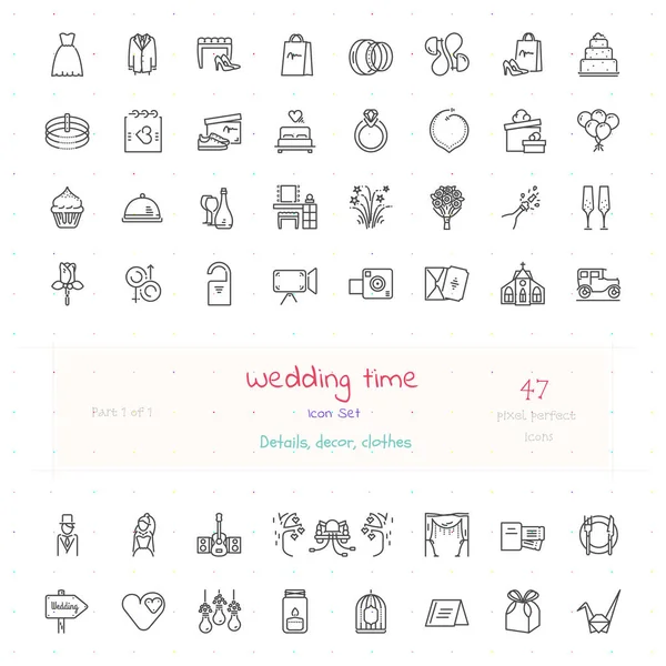 Düğün şeyler kalın çizgi Icon set