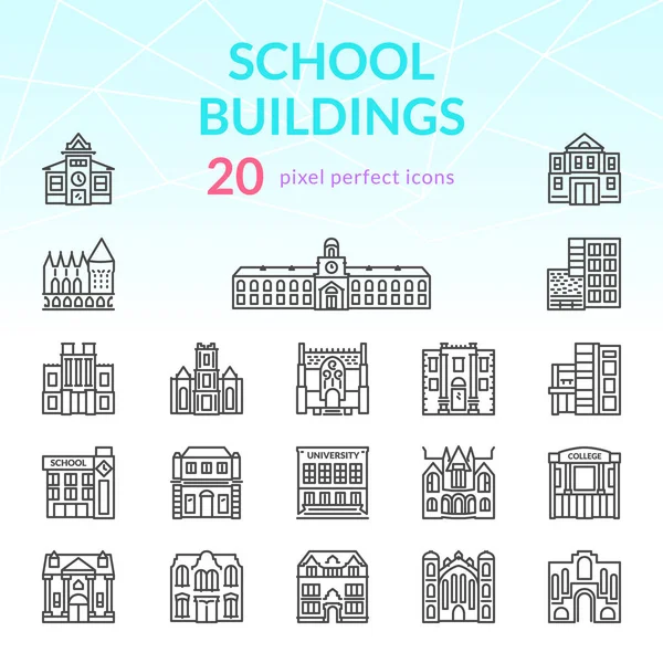 Školní budovy lemují sady ikon — Stockový vektor