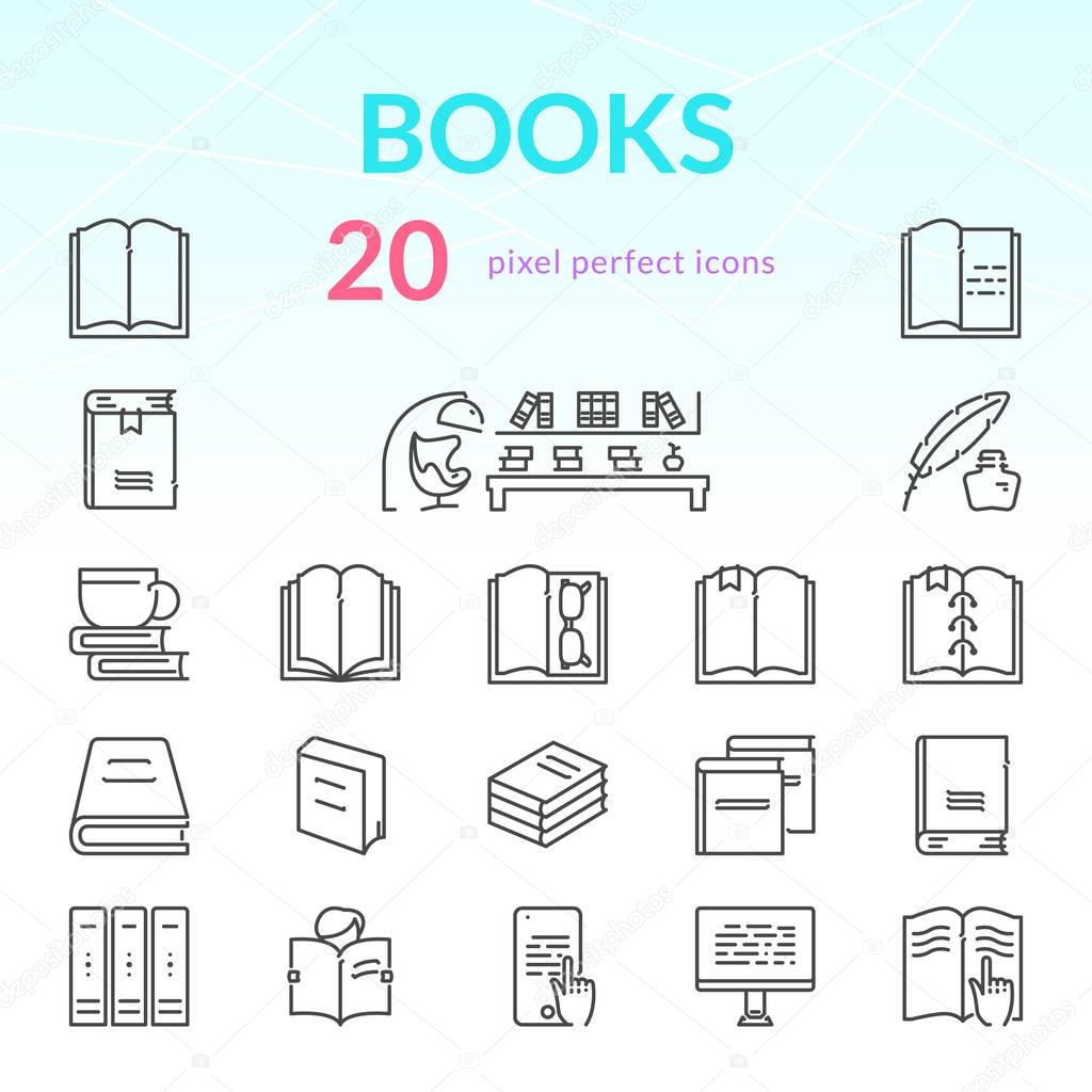 Books line icon set